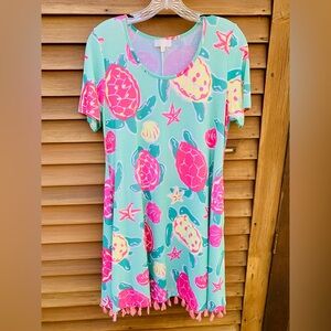 Simply Southern Sea Turtles Sea Star fringe short-sleeve t-shirt style dress
